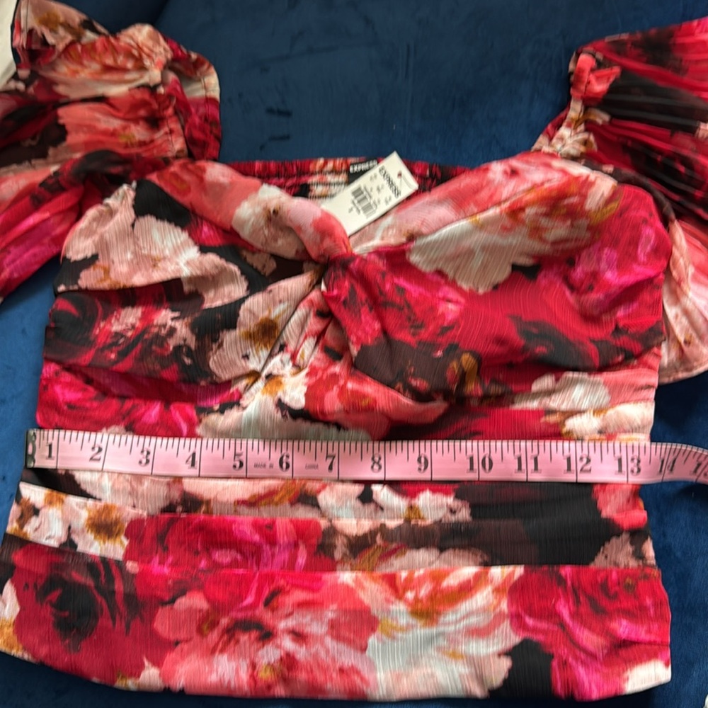 Express Pink and Red Ruched Ruffled Blouse - Picture 8 of 9